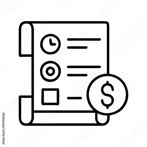 Financial invoice line icon vector, billing document with dollar coin symbol, payment receipt and transaction history outline illustration