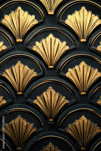 A close-up view of a textured gold and black wall