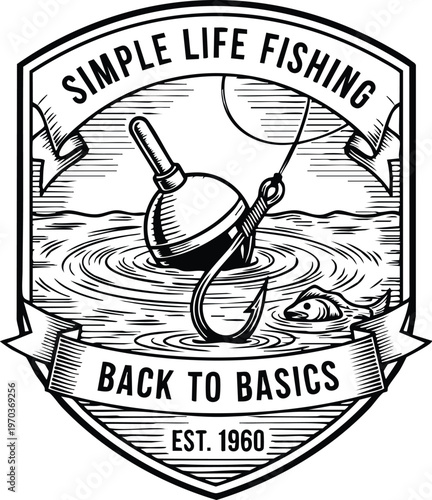 Simple life fishing shield emblem vector