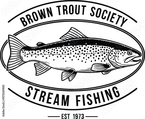 Brown trout society oval stream fishing logo vector