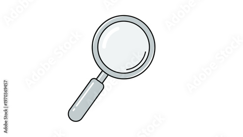 A simple, stylized magnifying glass with a silver handle and frame