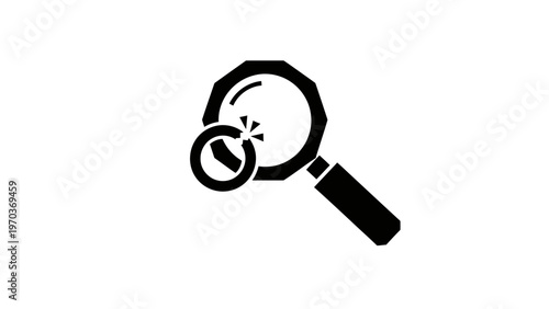 A black graphic depicts a magnifying glass examining a broken ring