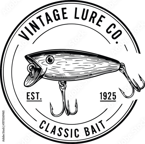 Vintage lure company classic bait logo vector