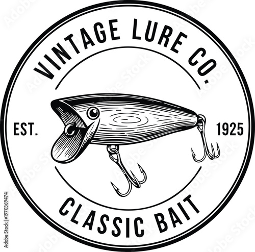 Vintage lure company classic bait round badge vector