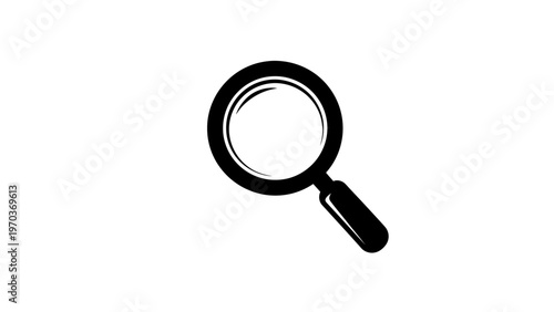 Black silhouette of a magnifying glass on a white background