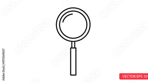 Black line art of a magnifying glass on a white background