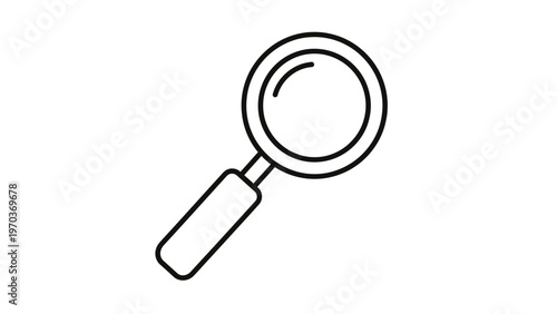 Simple line drawing of a magnifying glass on a white background