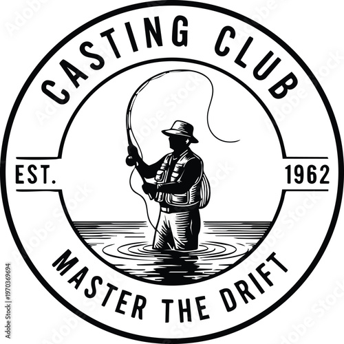 Casting club fisherman vintage round logo vector
