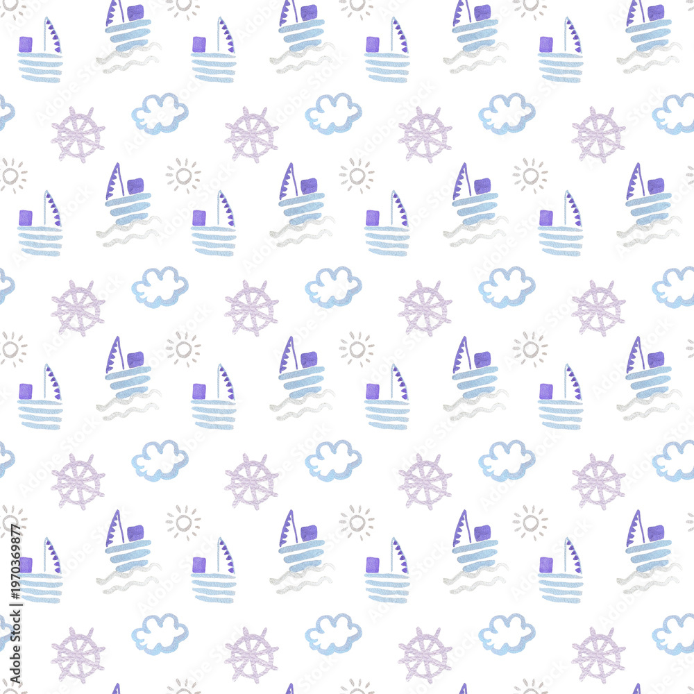 Fototapeta premium Seamless pattern with a nautical baby theme elements