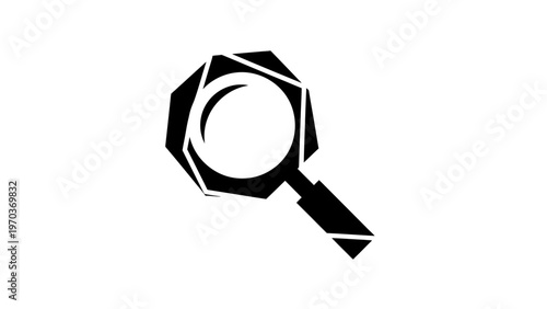 Stylized magnifying glass with faceted geometric frame and angular handle