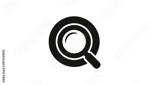 Black magnifying glass icon on a white background