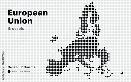 European Union Map and Brussels Capital in Dotted Style