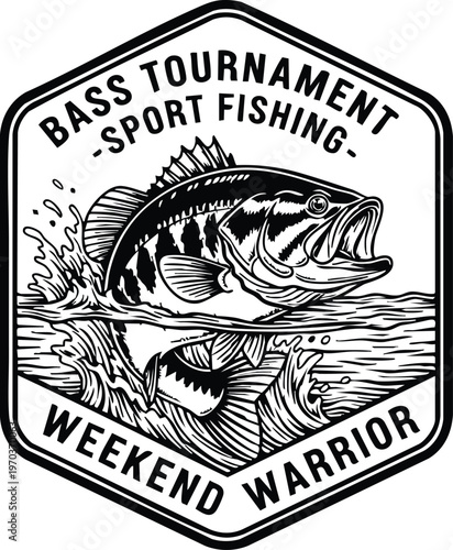 Bass tournament weekend warrior fishing badge vector