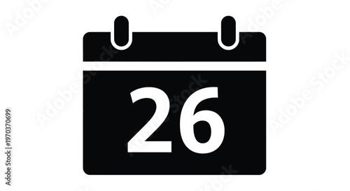Simple black and white calendar icon displaying the twenty sixth day of the month