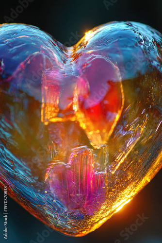 A close-up shot of a heart-shaped glass object on a white background