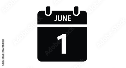 Simple black calendar icon displaying the first day of june a minimalist design