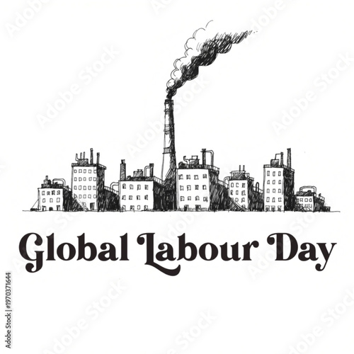 Graphic illustration commemorating global labour day with industrial imagery Vector, illustration