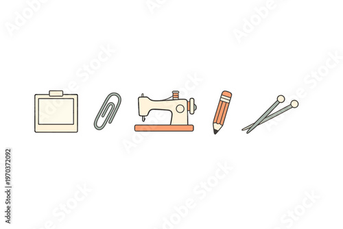 A minimalist collection of craft and hobby icons featuring a photo