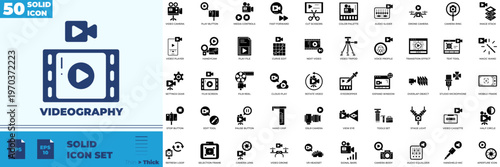 Videography Solid Editable Icons set
