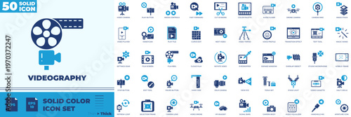 Videography Solid Color Editable Icons set