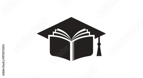 Graduation cap and open book icon.