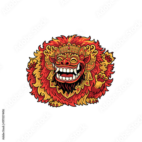 Balinese Barong mask close up view.