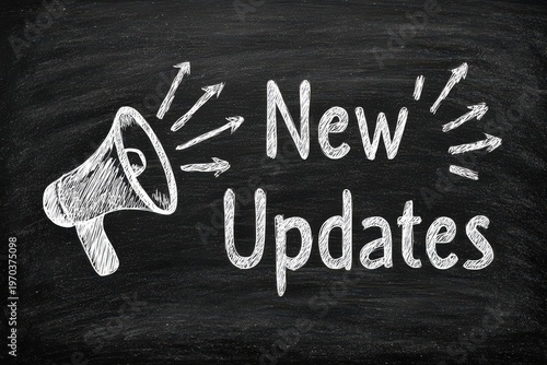 Chalkboard illustration of a loudspeaker announcing new updates
