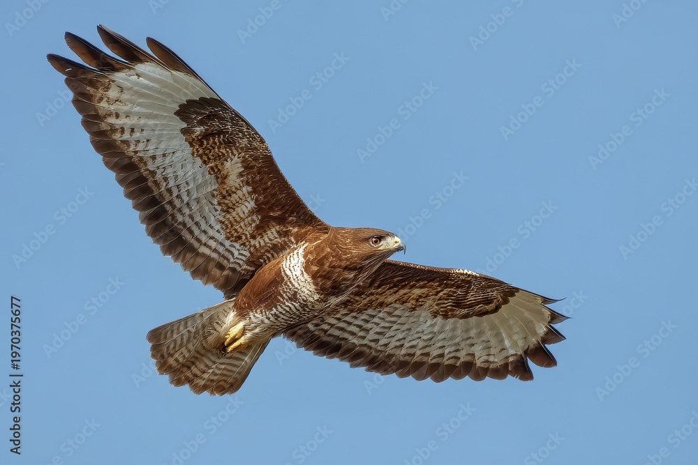 Fototapeta premium Dynamic image of a bird of prey gliding through open sky
