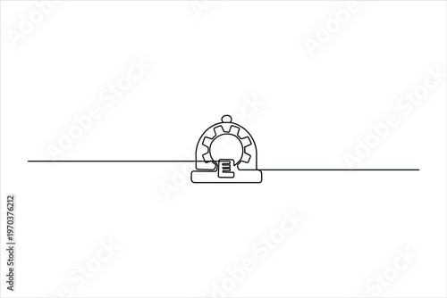 Minimalist continuous one-line drawing of a graduation cap and gear, representing technical education, engineering, and vocational skills training.