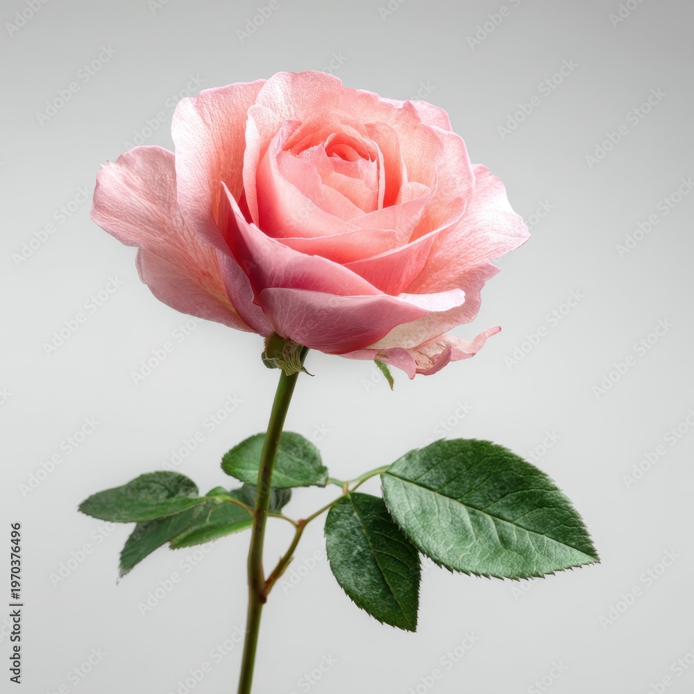 Fototapeta premium Close-up studio shot of a pink rose blossom with soft shadows