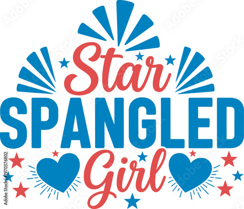 Independence Day Star spangled girl logo with stars, stripes and sparkles Vector USA