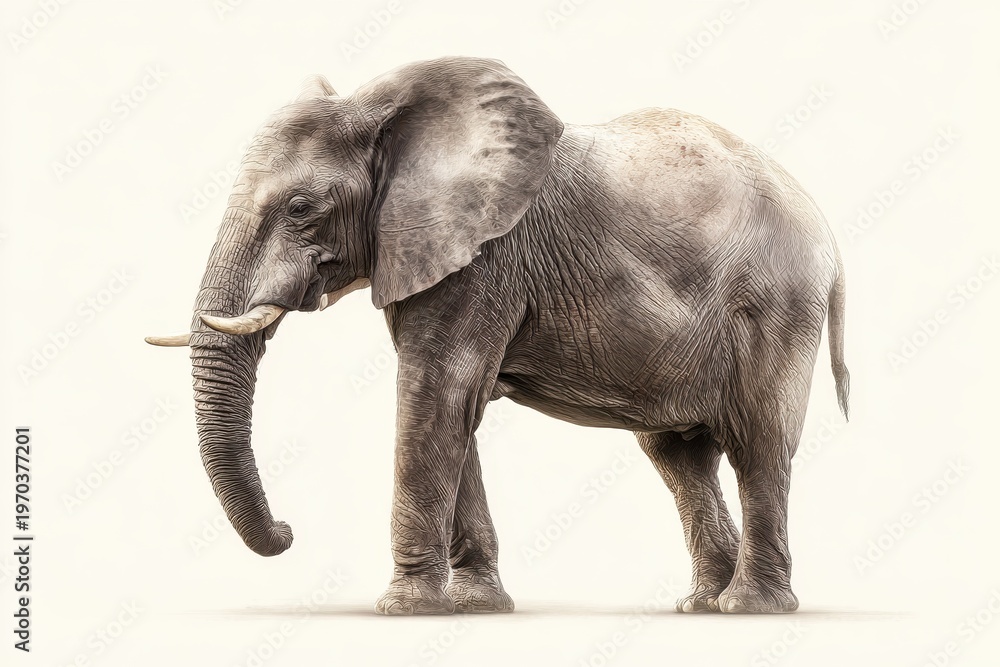 Obraz premium Isolated African Elephant in a Minimal White Backdrop â€” Digital Illustration