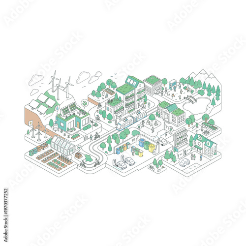 Sustainable eco friendly neighborhood community.