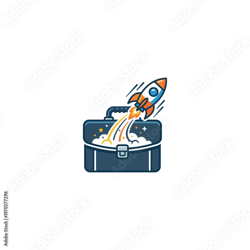 Rocket emerging from a briefcase flying.