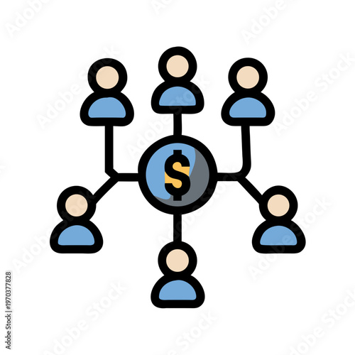 Crowdfunding concept shows group of people funding a money centered project