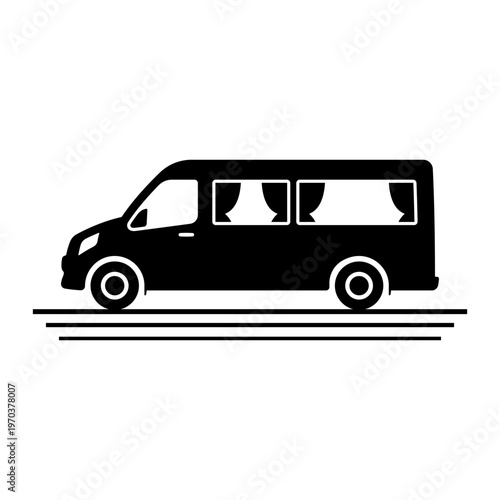 Passenger minibus icon. Black silhouette. Side view. Vector simple flat graphic illustration. Isolated object on a white background.