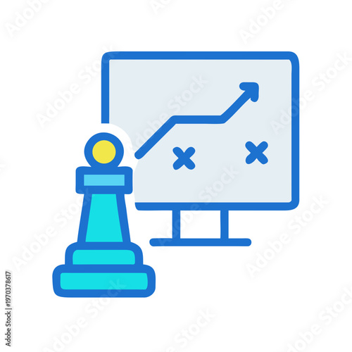 Chess pawn alongside rising graph illustration presenting strategic business growth planning concept