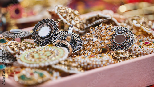 Photography Displaying Indian jewelry, rings, and accessories at India Day festival in Mosco