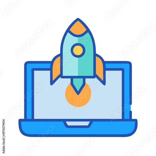 Stylized illustration depicting a rocket launching from a laptop screen, indicating rapid growth