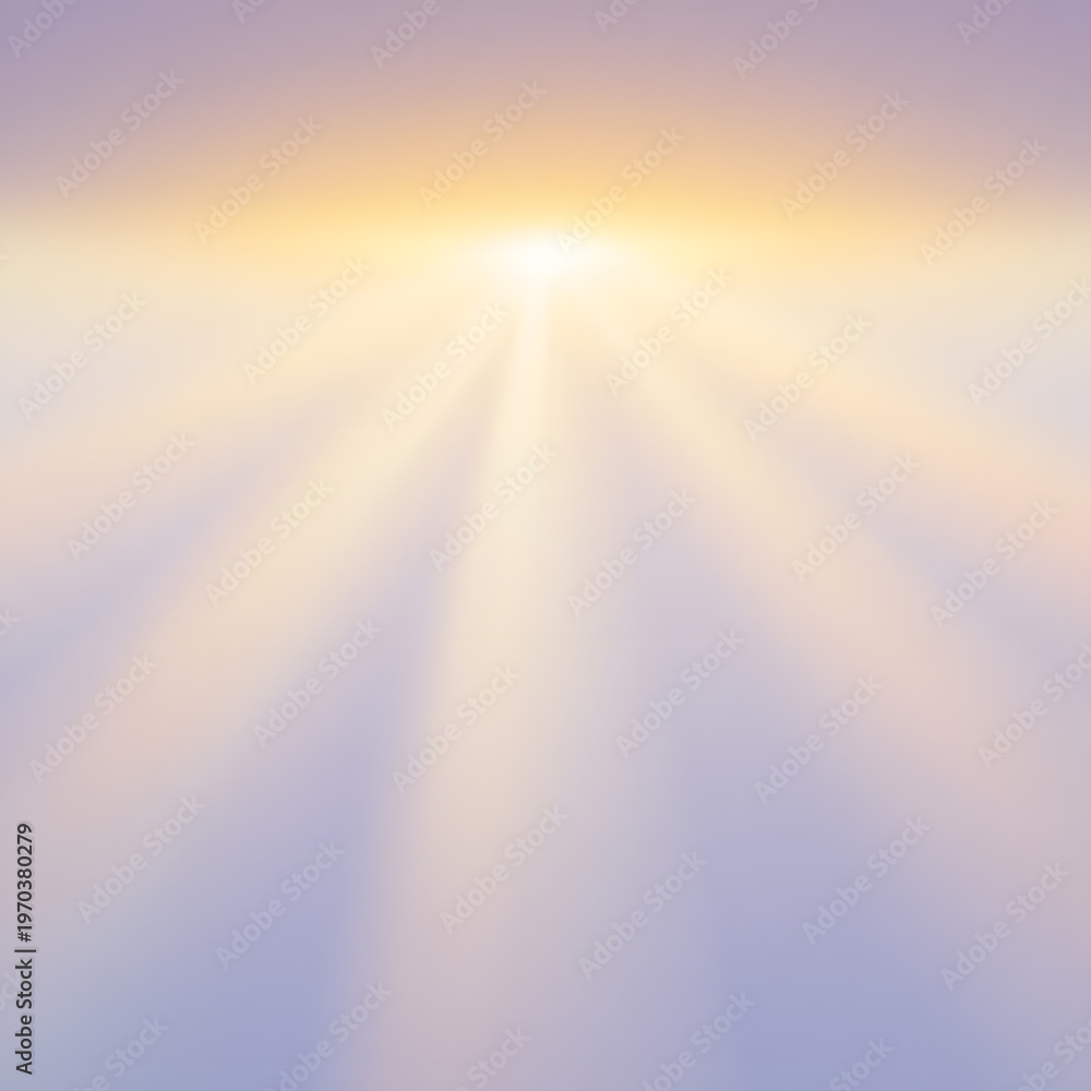 Obraz premium Golden sun rays spread horizontally across a pastel sky.