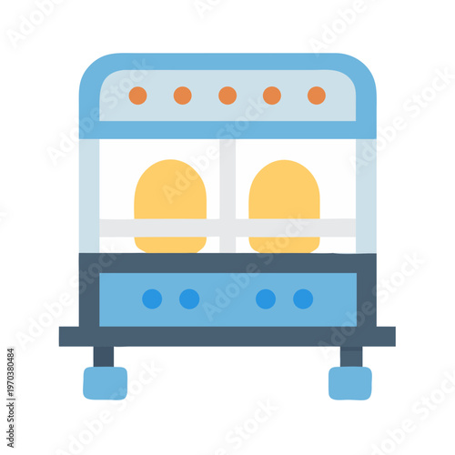 Two yellow eggs in a stylized incubator with a blue frame on black background