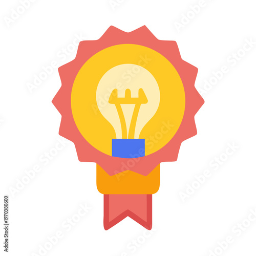 Achievement award badge with light bulb inside for creativity and innovative idea