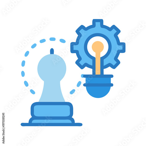 Icon graphic with chess pawn and cogwheel lightbulb representing strategy and innovation