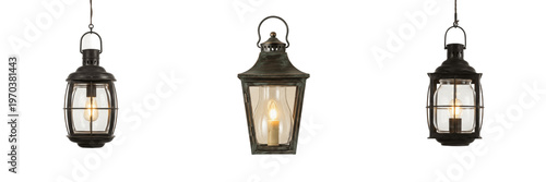 Photos Title: Set of Vintage Outdoor Hanging Lanterns - Antique Bronze Pendant Light