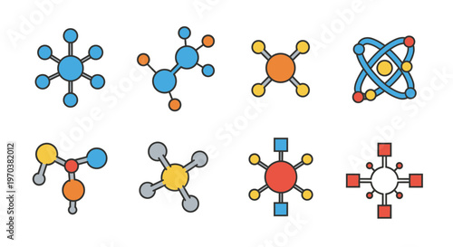 Colorful molecular structure icons set.