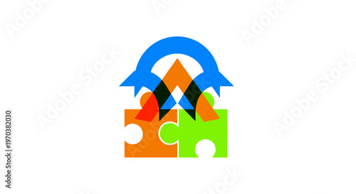 Colorful puzzle pieces coming together.