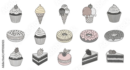 Variety of Desserts and Sweets Displayed.