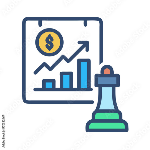 Business Strategy: Chess Piece Against Financial Growth Chart on Black Background