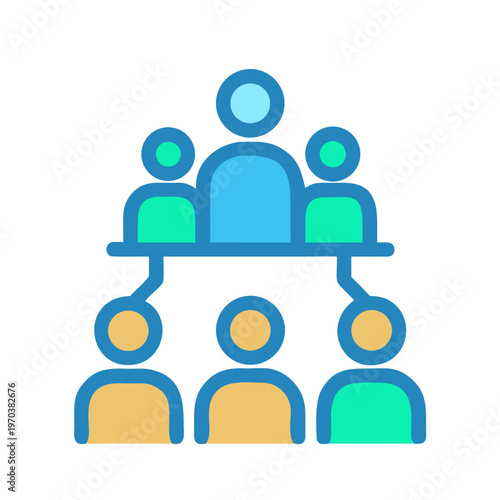 Organization chart illustrating hierarchy levels with simple people icons on a black background