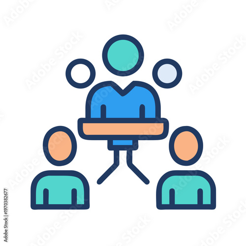 Business network icon representing communication and team interaction with connected people